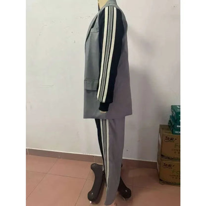 Casual Two Piece Sets Womens Outifits Fall Long Sleeved Patchwork Double Breasted Suit Coat Loose Pant Two-piece Set Winter 2024