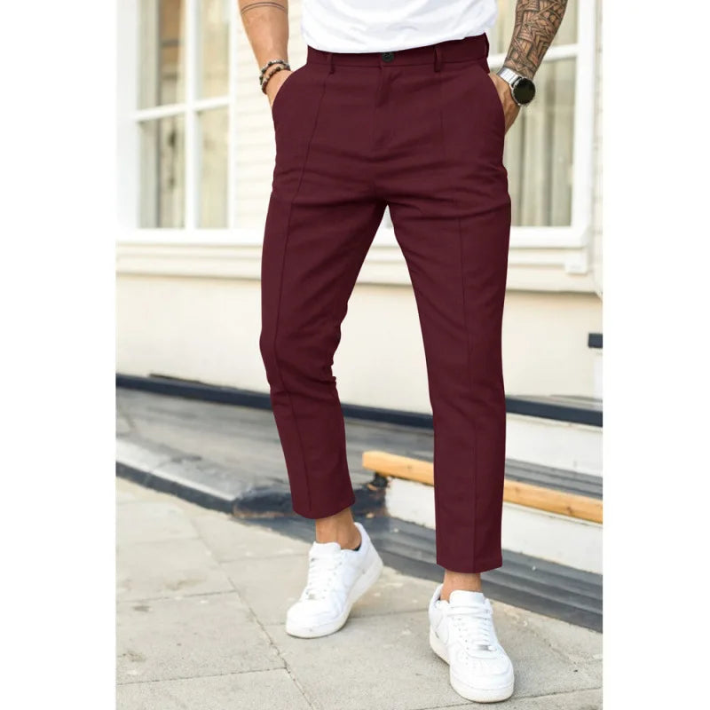 Men's Casual Pure Color Double Fold Line West Pants Spring Summer Autumn Fashion City Style Cotton Polyester Blend Leisure Tr...