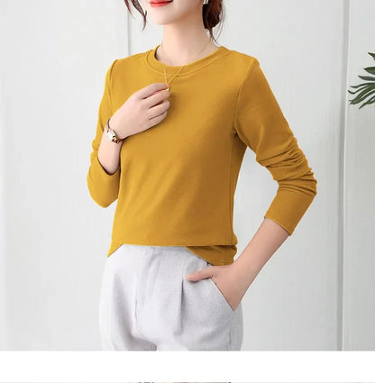 Korean Style Women's round Neck Long Sleeve Base Shirt Early Autumn New Pure Color Threaded Top Trendy T-shirt Slim Fit