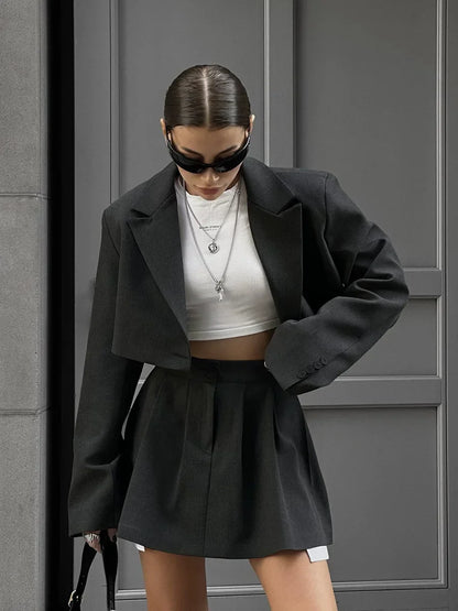 Fall Suit Skirt Suit Women's Solid Lapel Button Blazer Patchwork Pleated Skirt 2 Piece Skirt Suit FashionStreetwear Women's Y2k