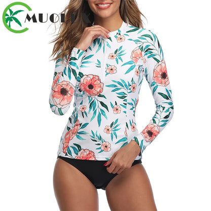 2025 Surfing Women's Swimsuit RashGuard Bikinis Long Sleeve Swimwear Female Print Summer Bathing Suit 2-piece Sports Biquini