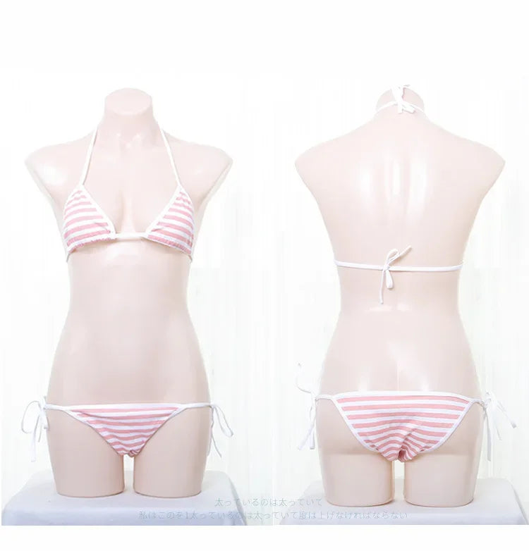 Japanese Sexy Lingerie Lolita Kawaii Mosaic Cartoon Anime Mini Bikini Adult Cosplay Erotic Costumes Bra Women Underwear Set