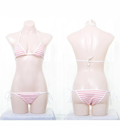 Japanese Sexy Lingerie Lolita Kawaii Mosaic Cartoon Anime Mini Bikini Adult Cosplay Erotic Costumes Bra Women Underwear Set