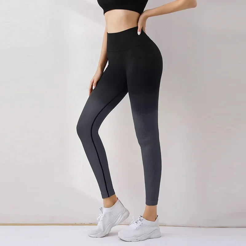 Summer Thin Yoga Trousers High-Waisted Push-Up Peach Hip Pants Gradient Tight Running Training Fitness Sport Suit
