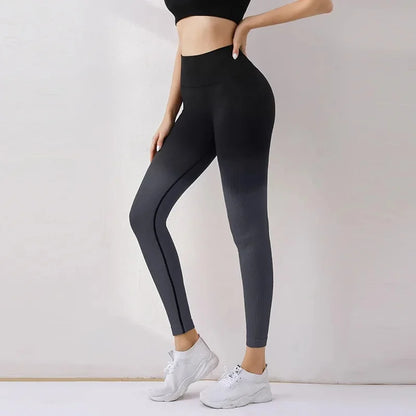 Summer Thin Yoga Trousers High-Waisted Push-Up Peach Hip Pants Gradient Tight Running Training Fitness Sport Suit