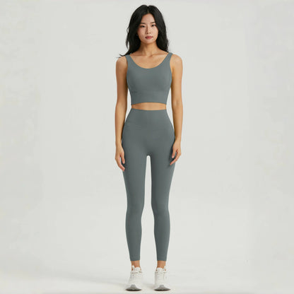 Seamless Yoga Set Women Gym Clothing Sports Bra Semi-Fixed Cups Workout Tops Anti Rolling Yoga Leggings with Pocket Tights