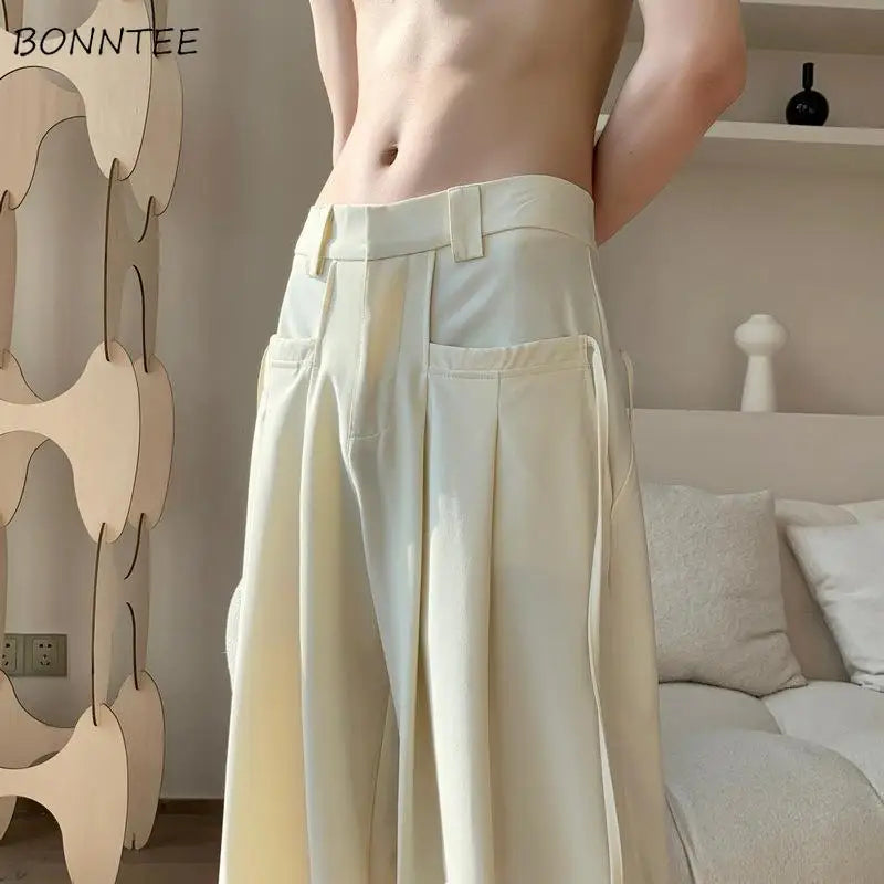 Casual Pants Men Baggy Simple Elegant Handsome Smart  British Style All-match Daily Soft Full-length Trousers High Street