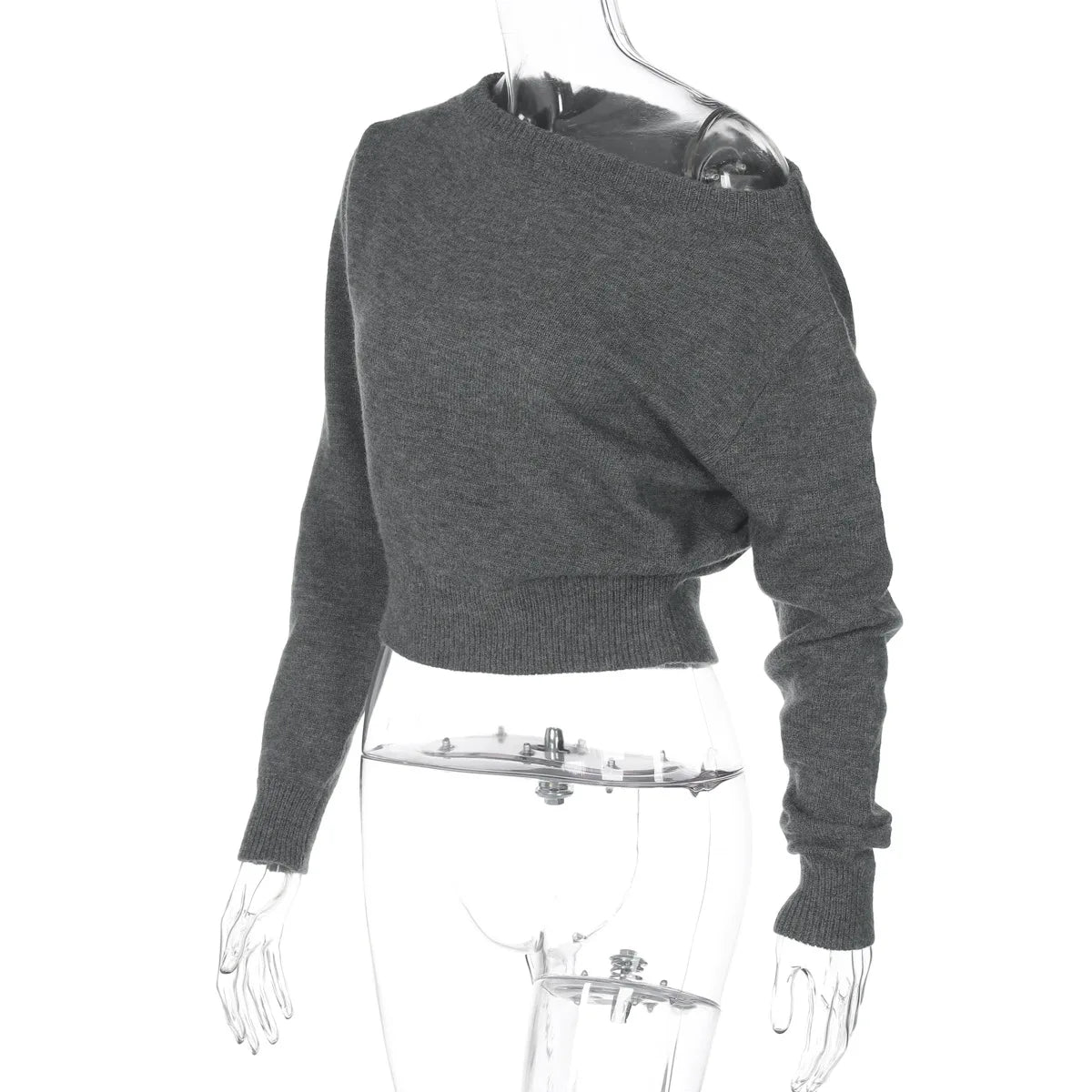 One Shoulder Beige Knitted Sweater Women's Pull Waist One-Shoulder Sweatshirt Jumper Pulls Spring Clothes 2026 Pullover Y2K New