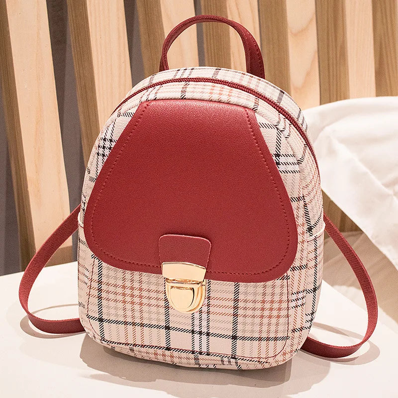 Fashionable Korean Style Small Backpack Hot Sale Of The Season Checkered Crossbody Bag Single Shoulder Phone Bag PU Material...