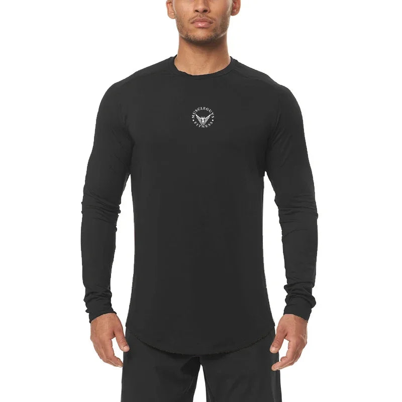 Mens Gym Mesh Quick-drying Clothing Cool Fitness Casual Clothing Fitness Comfortable Fashion Long Sleeve Slim Sporting Tshirt