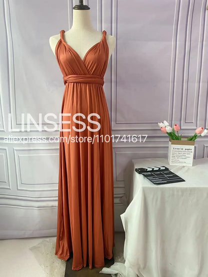 Multiway Bridesmaid Dress Infinity Outfit Floor Length Maxi Wrap Convertible Dresses Wedding Dress Multi-way Rust Dress