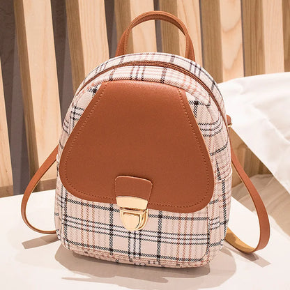 Fashionable Korean Style Small Backpack Hot Sale Of The Season Checkered Crossbody Bag Single Shoulder Phone Bag PU Material...