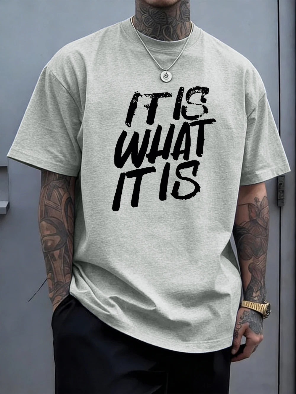 It Is What It Is Art Letter Prints Cotton T-Shirts Mens Summer Soft Oversize T Shirt O-Neck Short Sleeve Tops Basic Male Clothes