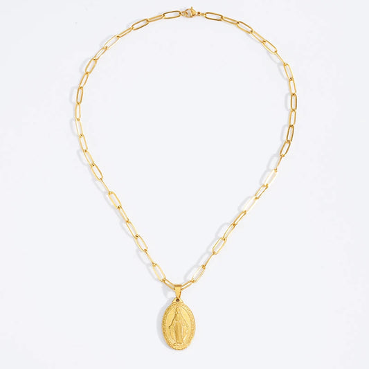 Stainless Steel Virgin Mary Necklace For Women Gold/Silver Color Metal Virgen Maria Medalla Cross Necklace Choker Religious