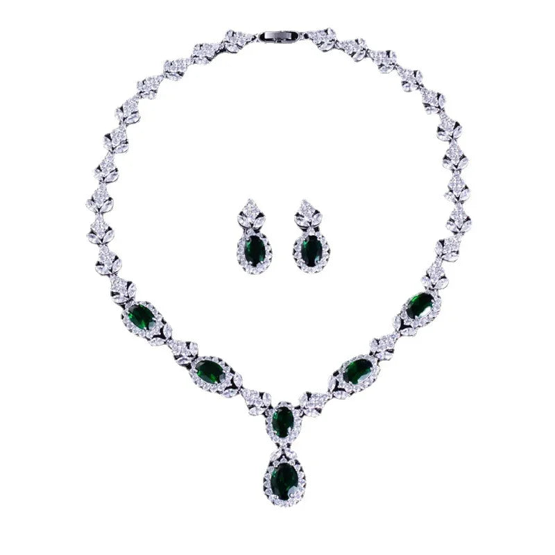 Elegant Chinese Style Bride Zirconia Jewelry Set Necklace Earrings Headpiece by Liangya Lirun Suitable for Weddings