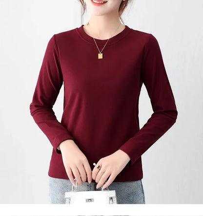 Korean Style Women's round Neck Long Sleeve Base Shirt Early Autumn New Pure Color Threaded Top Trendy T-shirt Slim Fit