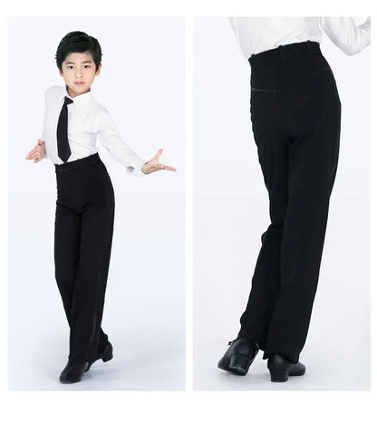 N72 Black Latin Modern Ballroom Tango Salsa Samba Trousers Practice Competition Latin Dance Pants For Men Kids Boys EJ