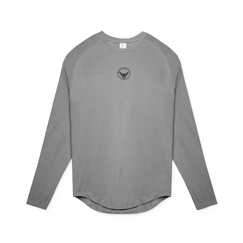 Mens Gym Mesh Quick-drying Clothing Cool Fitness Casual Clothing Fitness Comfortable Fashion Long Sleeve Slim Sporting Tshirt