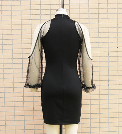 Women's Fashion Slim Fit Tulle Splice Dress Elegant Personality Winter New Arrival Cross-Border Style Bodycon Mini Dress