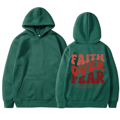 FAITH OVER FEAR Plush sweatshirt for women 2024 autumn and winter new Korean version student printed hooded loose