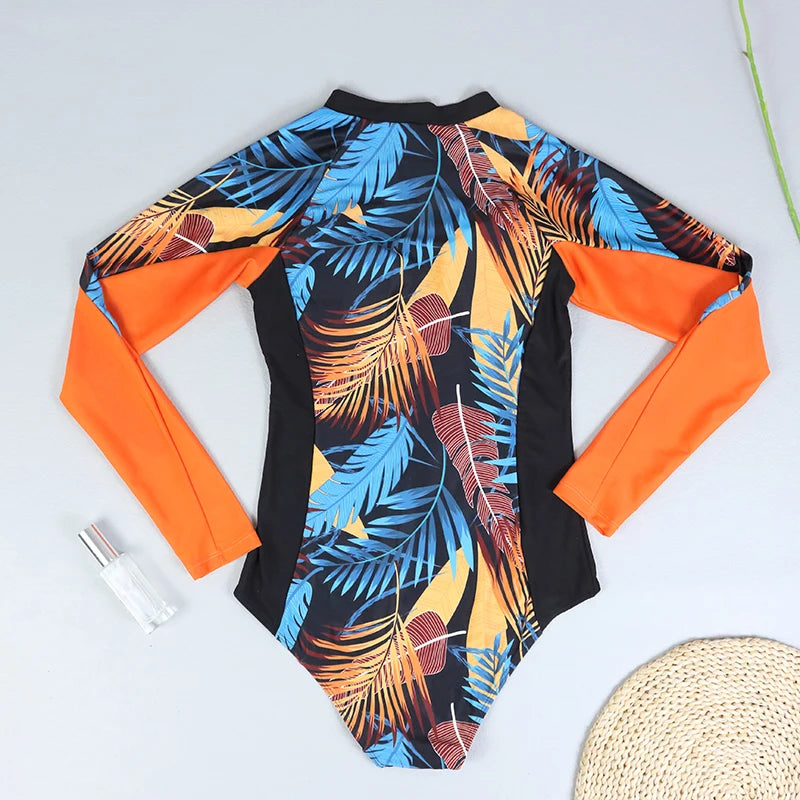 2025 Surfing Women's Swimsuit RashGuard Bikinis Long Sleeve Swimwear Female Print Summer Bathing Suit 2-piece Sports Biquini