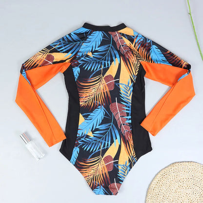 2025 Surfing Women's Swimsuit RashGuard Bikinis Long Sleeve Swimwear Female Print Summer Bathing Suit 2-piece Sports Biquini