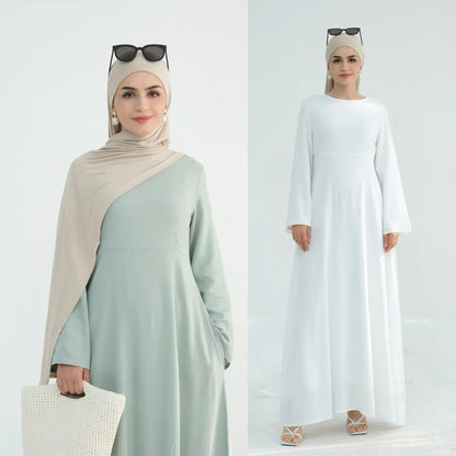 Women Cotton Linen Dresses Eid Muslim Vestidos Abaya Lace Up Ramadan Morocco Dubai Abayas Jalabiya Kaftan 2025 Arab Long Robe
