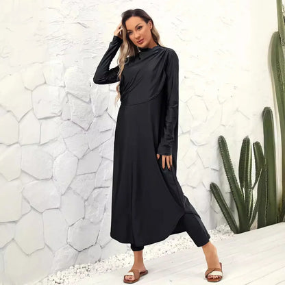 Black Modest Swimwear Women with Swim Cap 2025 Summer Swimsuit 3 Piece Set Burkini Muslim Mujer Robe Femme Musulmane Clothing