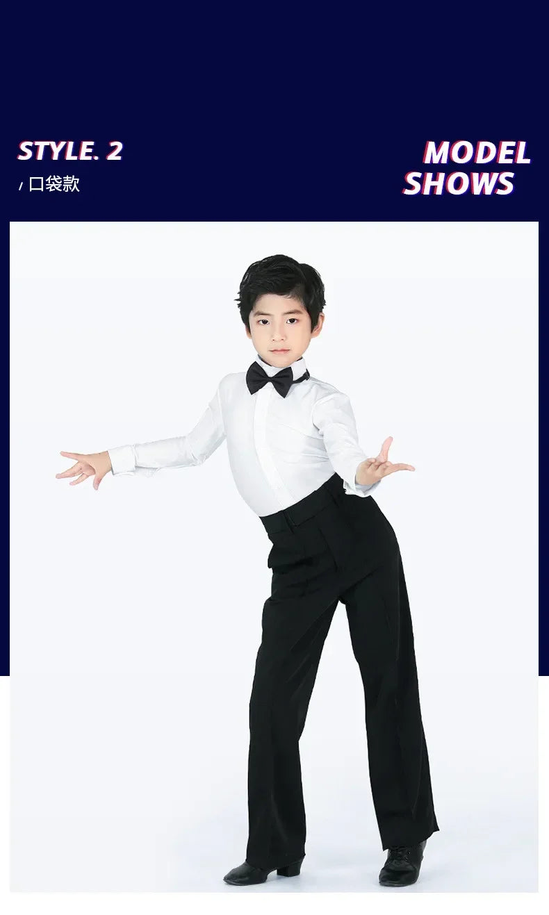 N72 Black Latin Modern Ballroom Tango Salsa Samba Trousers Practice Competition Latin Dance Pants For Men Kids Boys EJ