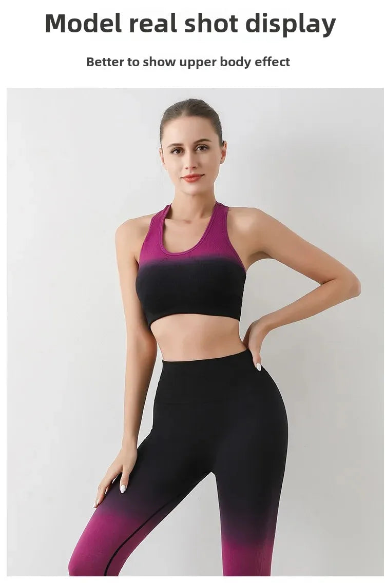 Summer Thin Yoga Trousers High-Waisted Push-Up Peach Hip Pants Gradient Tight Running Training Fitness Sport Suit