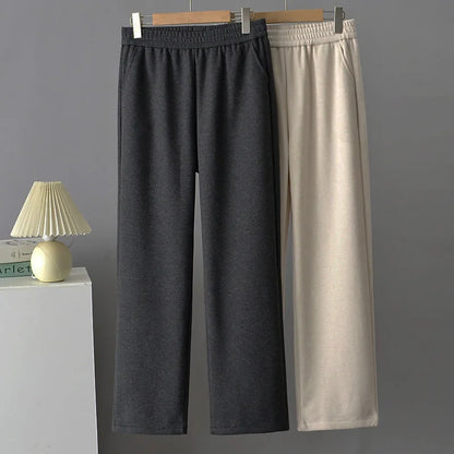 High Waist Straight Leg Pants plus Size Loose Fit Autumn Winter Korean Style Slimming Casual Trousers for Middle-Aged And Eld...