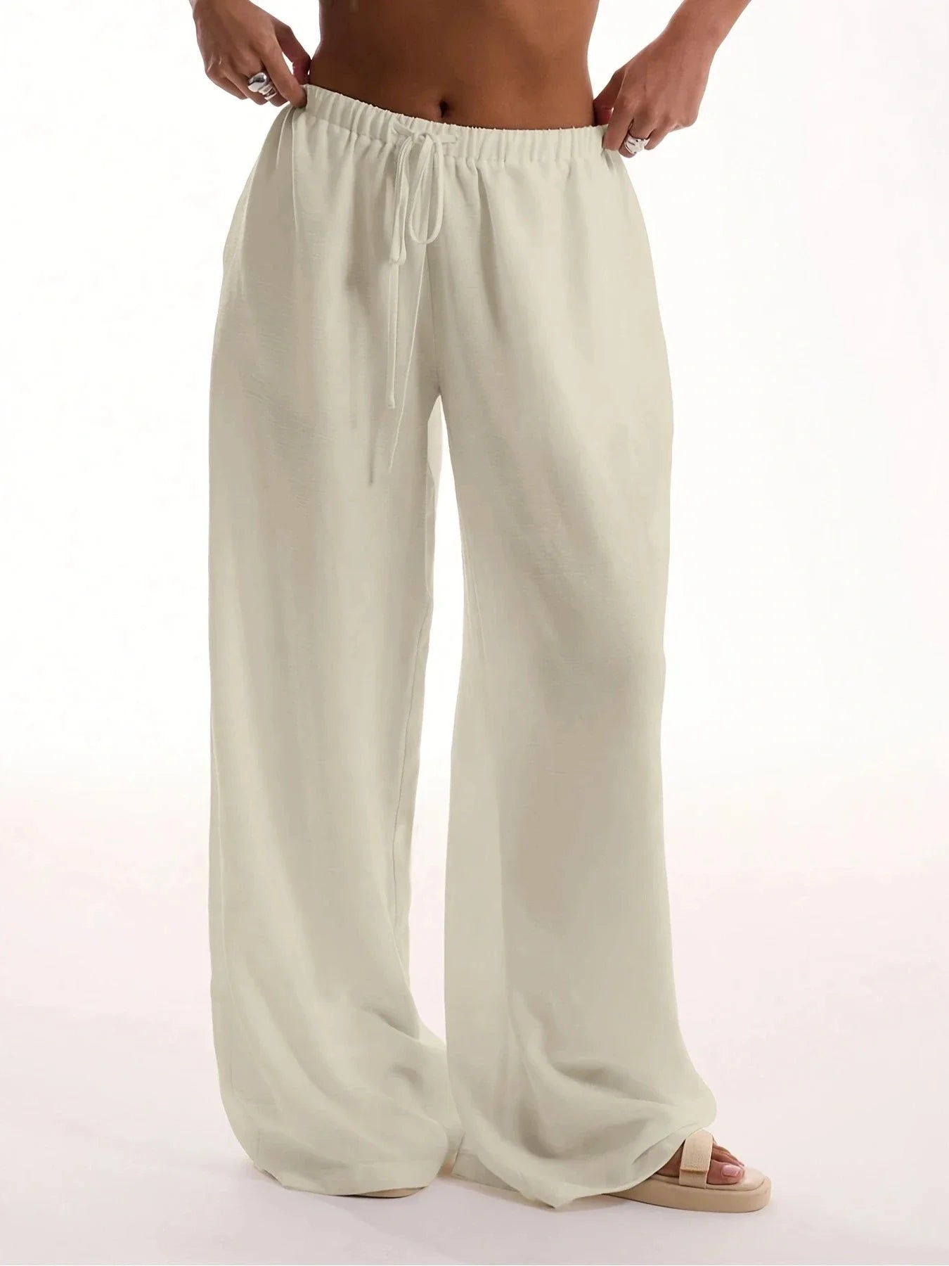 Plus Size 1XL-5XL Women's Fashionable Solid Color Straight Tube Drawstring Elastic Waist Pants Suitable for Commuting