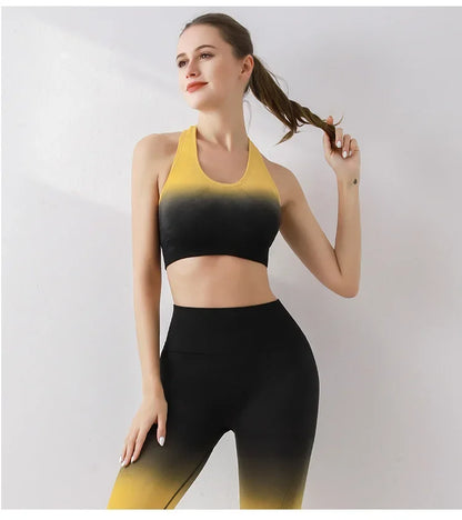 Summer Thin Yoga Trousers High-Waisted Push-Up Peach Hip Pants Gradient Tight Running Training Fitness Sport Suit