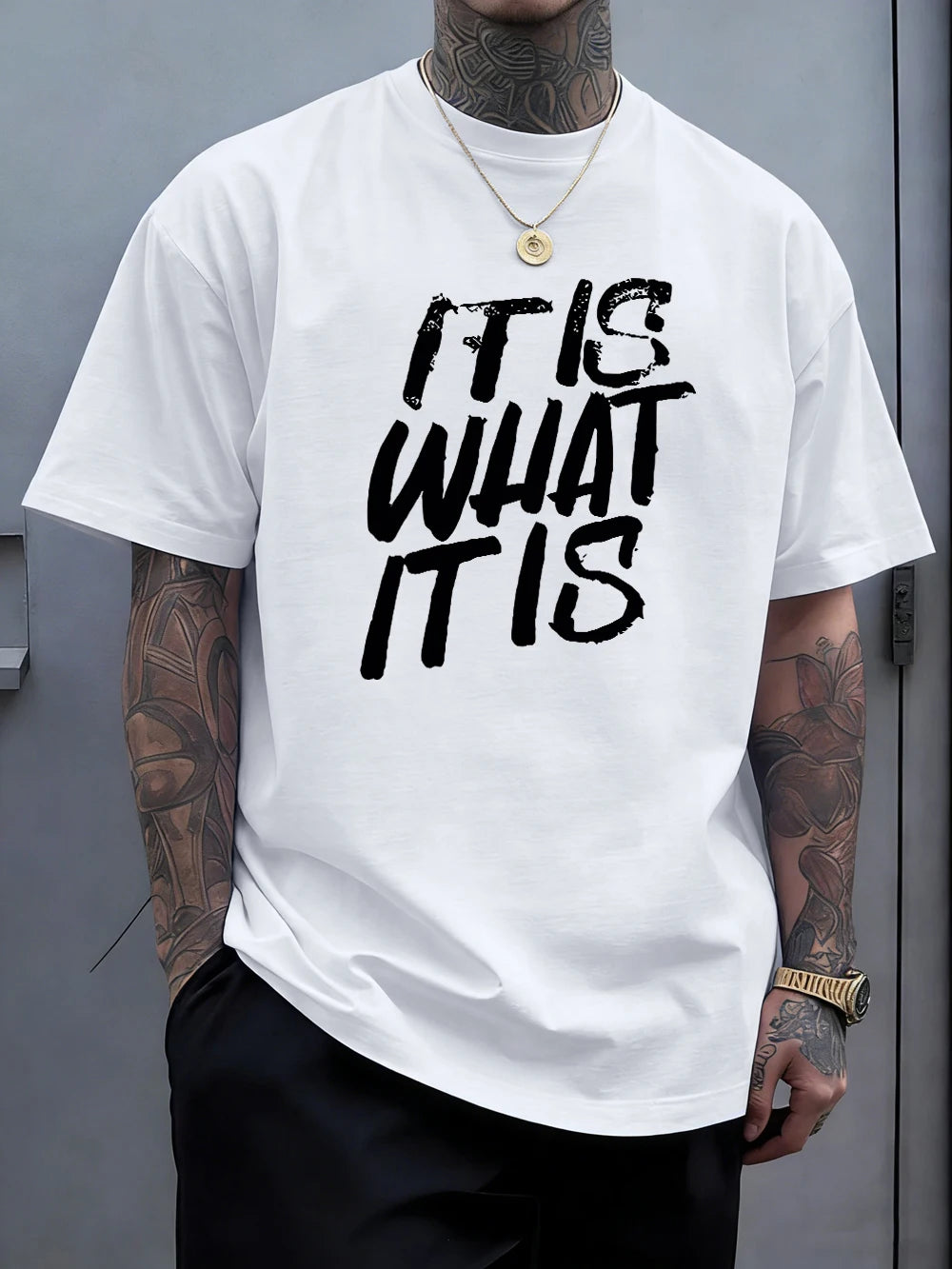 It Is What It Is Art Letter Prints Cotton T-Shirts Mens Summer Soft Oversize T Shirt O-Neck Short Sleeve Tops Basic Male Clothes
