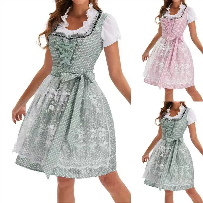 Halloween Fancy Dress Women's Oktoberfest Costumes German Bavarian Dirndl Dresses