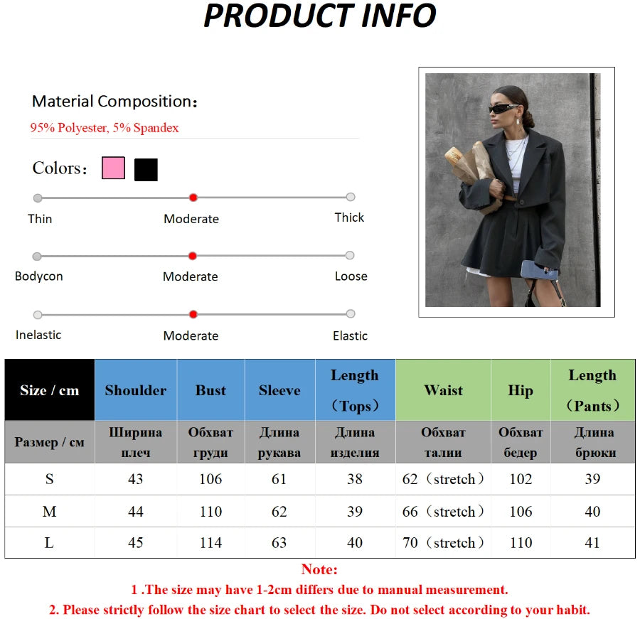 Blubelle Women Stylish Short Blazer Sets Crop Blazer Jackets & Pleated Mini Skirt 2 Pieces Sets Two Piece Sets Womens Outifits
