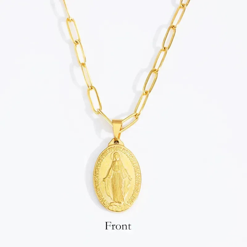 Stainless Steel Virgin Mary Necklace For Women Gold/Silver Color Metal Virgen Maria Medalla Cross Necklace Choker Religious