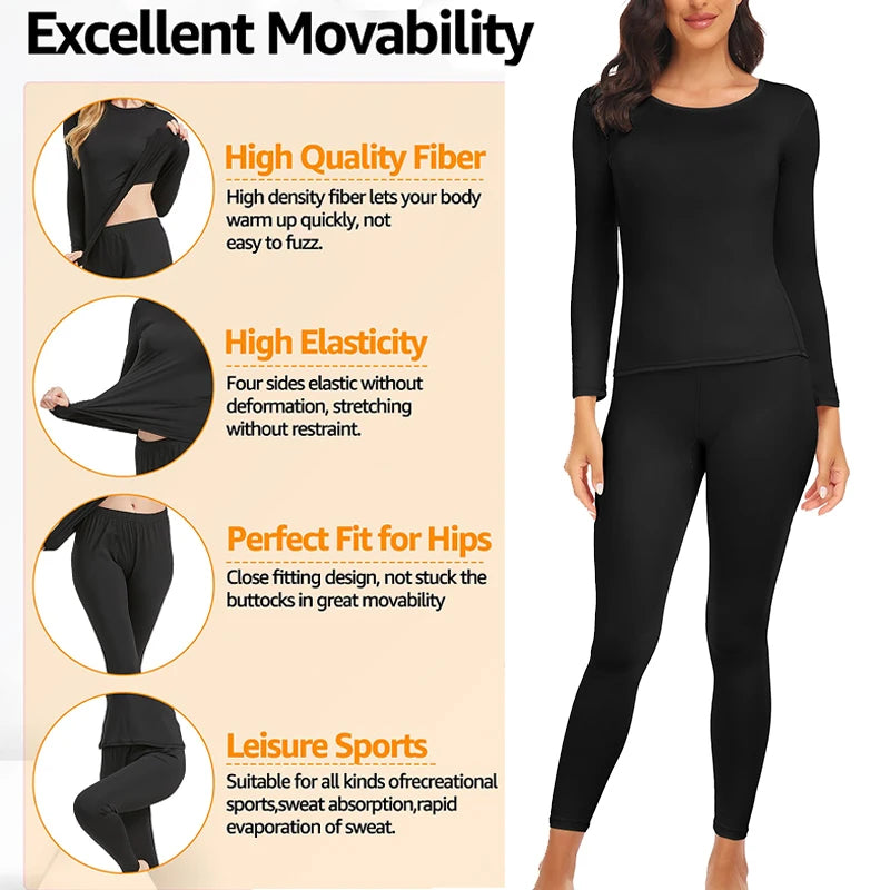 Thermal Underwear for Women Long Johns Base Layer Cold Weather Top Bottom Women's Underwear Set