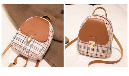 Fashionable Korean Style Small Backpack Hot Sale Of The Season Checkered Crossbody Bag Single Shoulder Phone Bag PU Material...