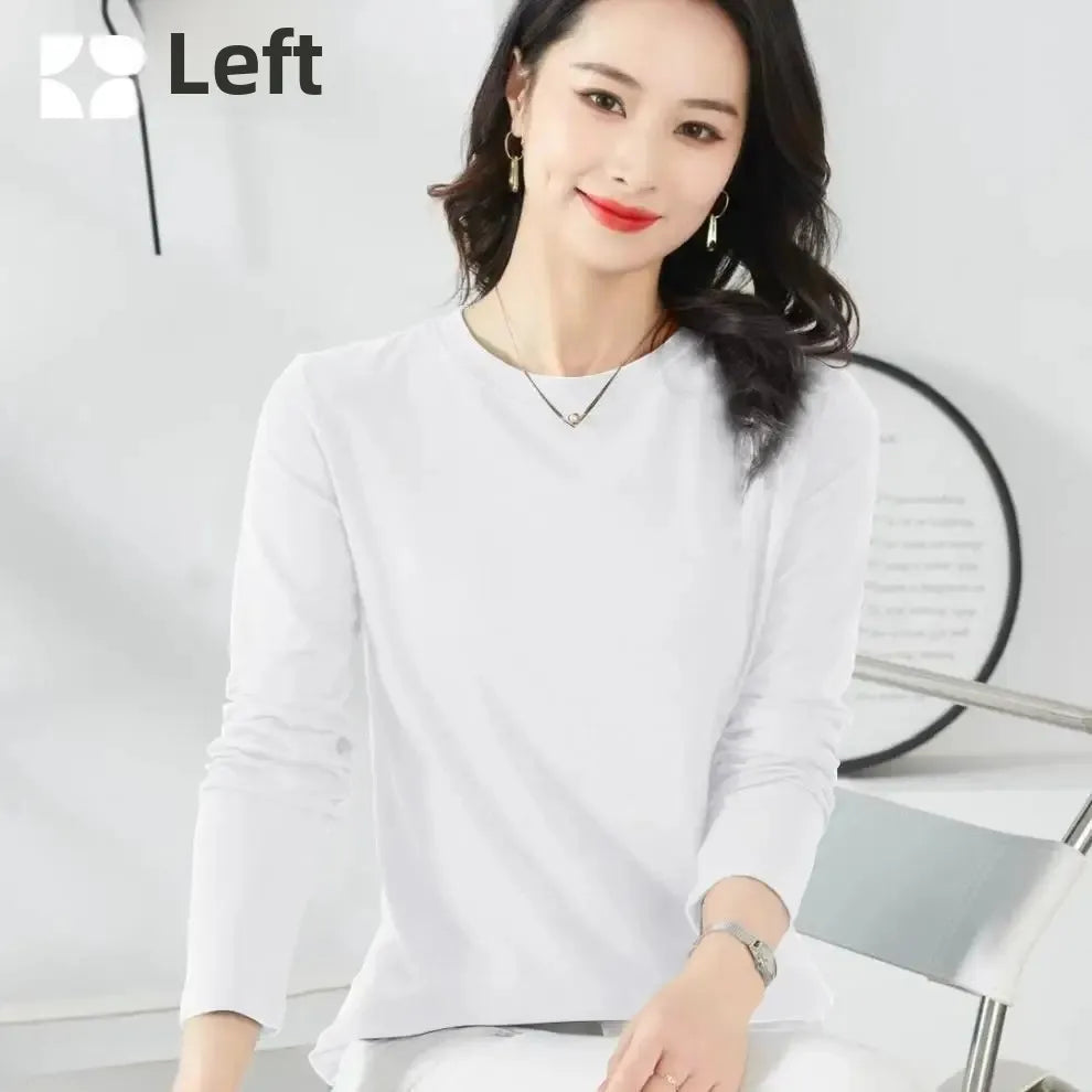 Korean Style Women's round Neck Long Sleeve Base Shirt Early Autumn New Pure Color Threaded Top Trendy T-shirt Slim Fit