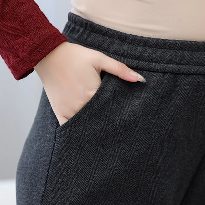 High Waist Straight Leg Pants plus Size Loose Fit Autumn Winter Korean Style Slimming Casual Trousers for Middle-Aged And Eld...
