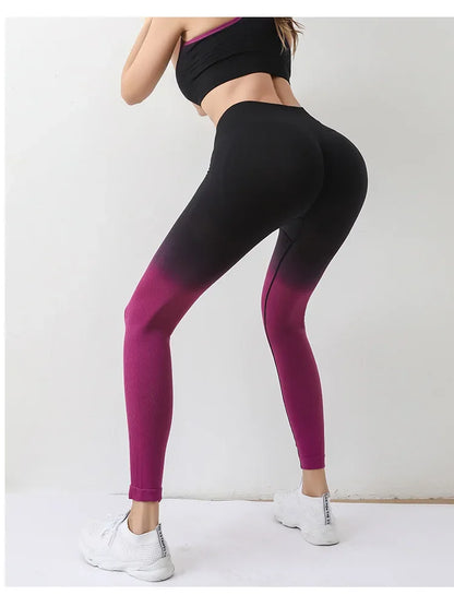 Summer Thin Yoga Trousers High-Waisted Push-Up Peach Hip Pants Gradient Tight Running Training Fitness Sport Suit