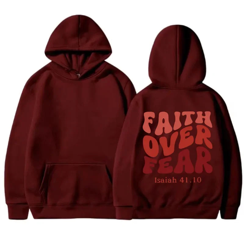 FAITH OVER FEAR Plush sweatshirt for women 2024 autumn and winter new Korean version student printed hooded loose