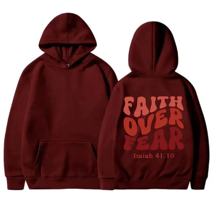 FAITH OVER FEAR Plush sweatshirt for women 2024 autumn and winter new Korean version student printed hooded loose