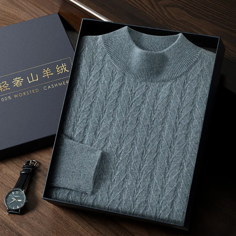 Men's Cashmere Knitted Long Sleeve Base Shirt Casual Thickened Half High Collar Autumn Winter Sweater Fashion Urban Style