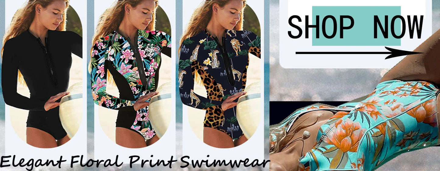 2025 Surfing Women's Swimsuit RashGuard Bikinis Long Sleeve Swimwear Female Print Summer Bathing Suit 2-piece Sports Biquini