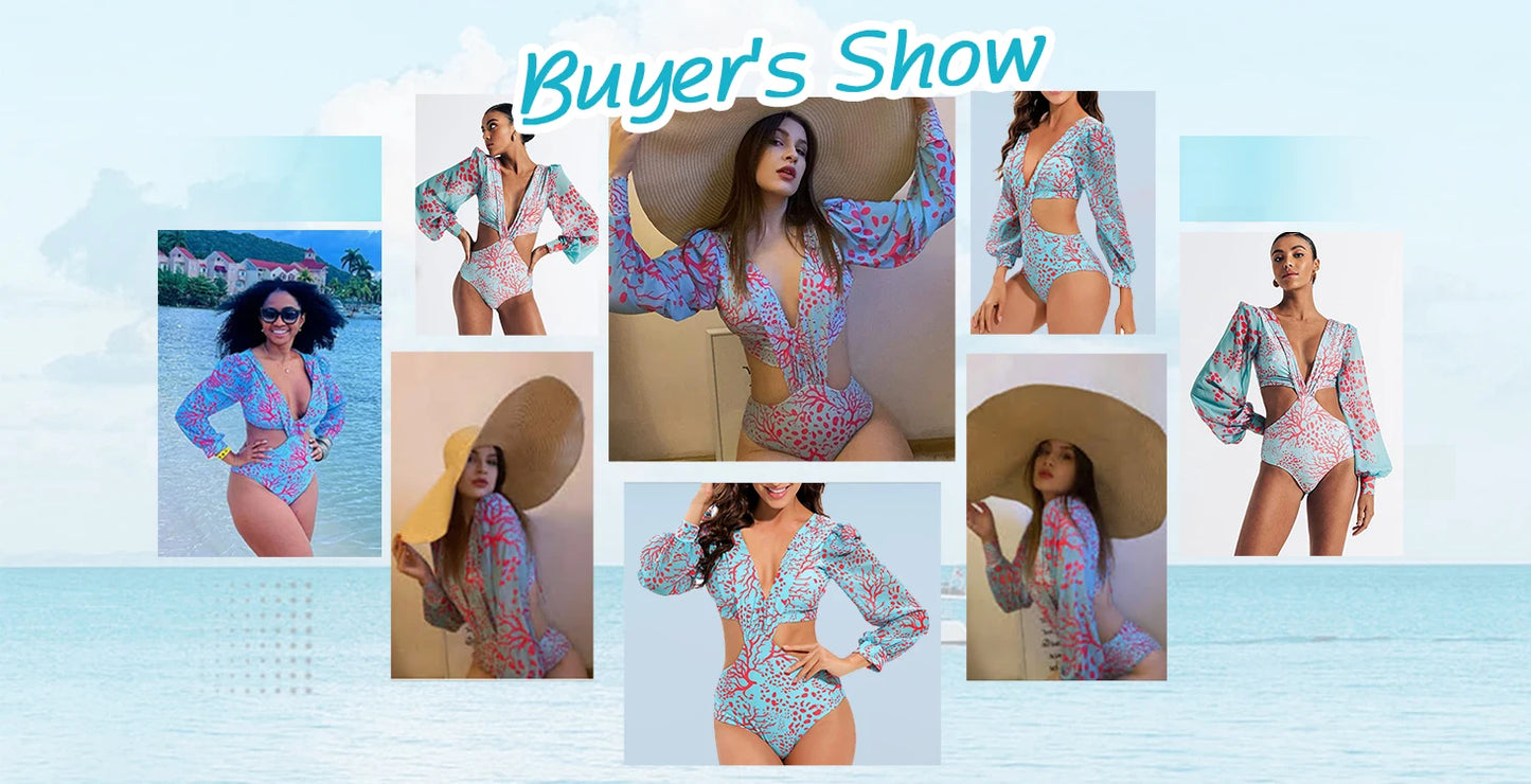 Women's Swimsuit 2024 Long Sleeve Rash Guard Bikini Surfing Suit One Piece Bodysuit Print Brasileño Push up Monokini Swimwear
