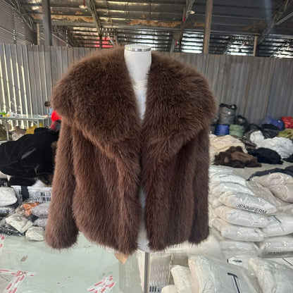 Women's Faux Fur Jacket Loose Long-Sleeved Coat Toca Fox Design Autumn/Winter 2025 Collection