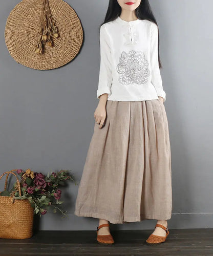 2022 Summer Chinese Style Ethnic Long Sleeve Women Retro Embroidery Blouse Red T-shirt Cotton Oversize Loose Ladies Casual Tops