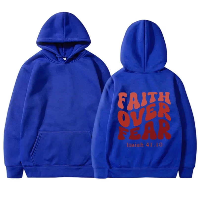 FAITH OVER FEAR Plush sweatshirt for women 2024 autumn and winter new Korean version student printed hooded loose